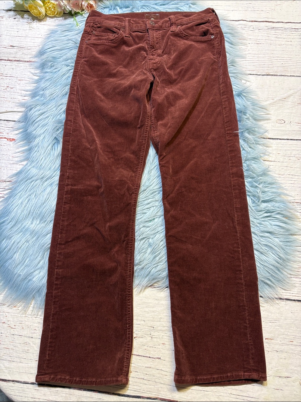 MOTHER Corduroy Mid Rise Rider Ankle Pants in Rum Russian sz 27